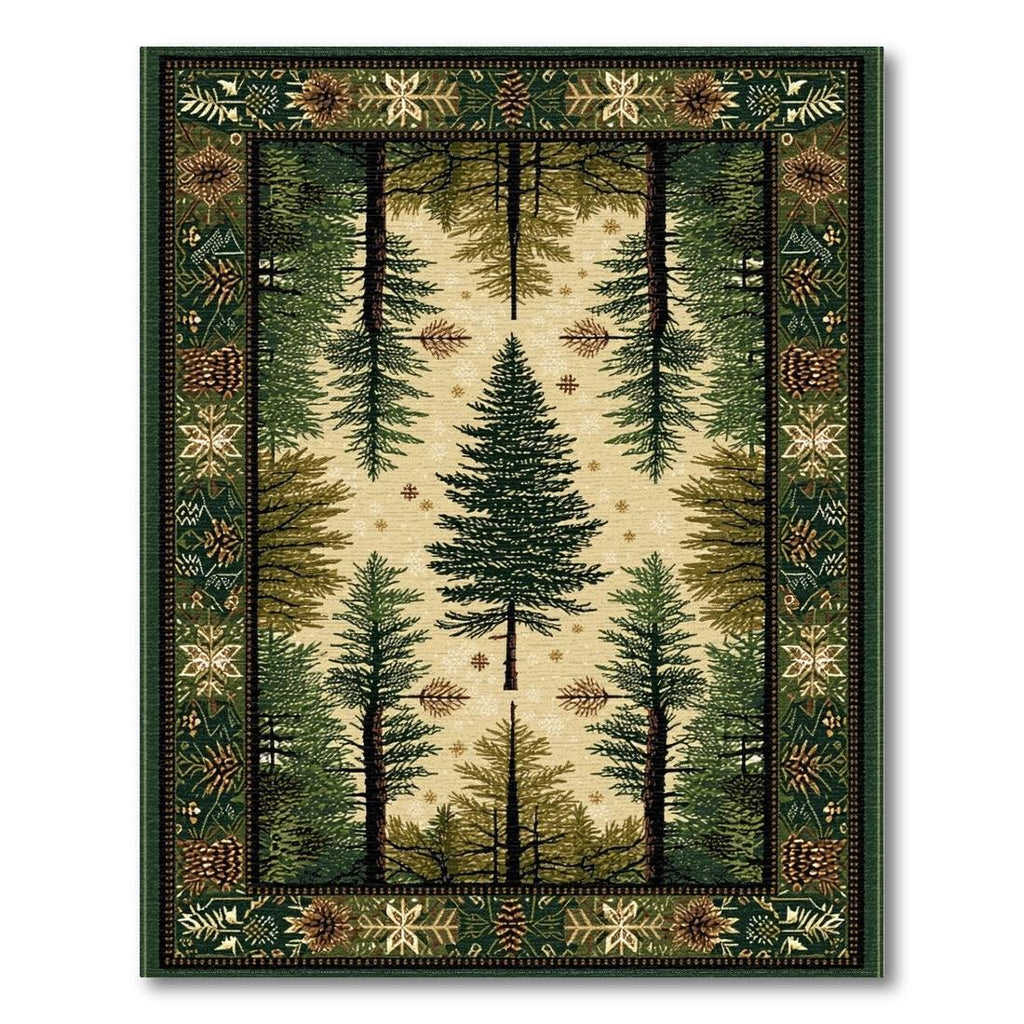 Cozy Green Forest Scene Rug(Green)