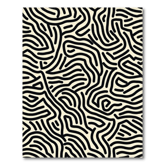 Cream Black Abstract Wave Modern Rug(Black)
