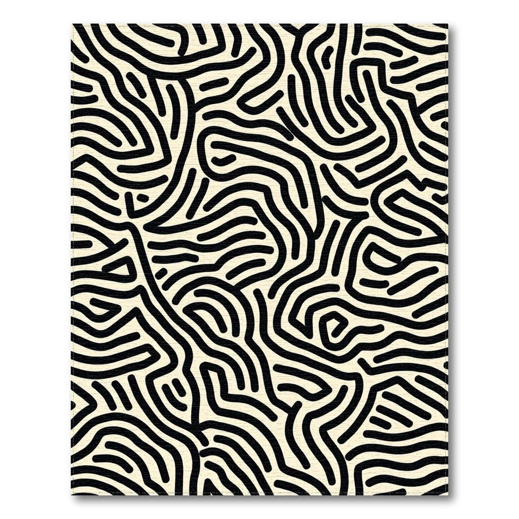 Cream Black Abstract Wave Modern Rug