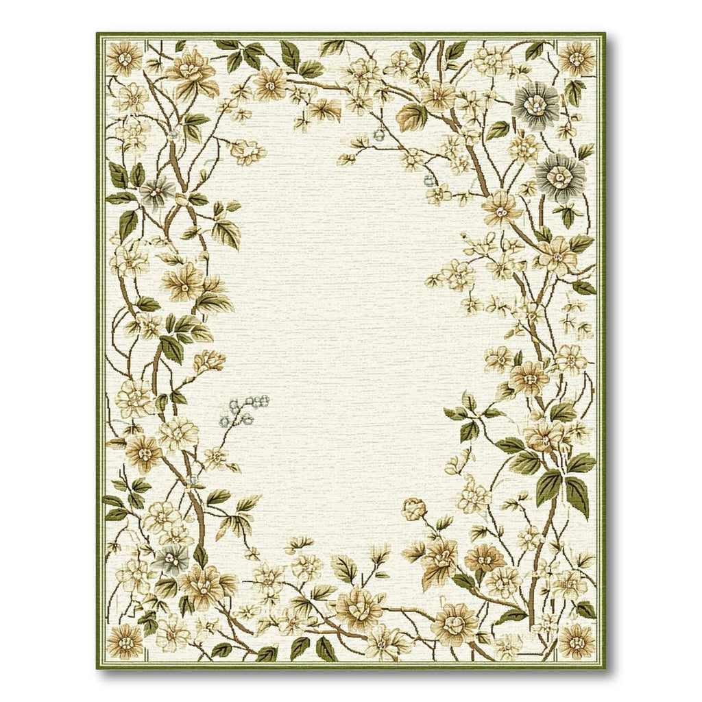 Cream Floral Border Elegant Rug(Beige)