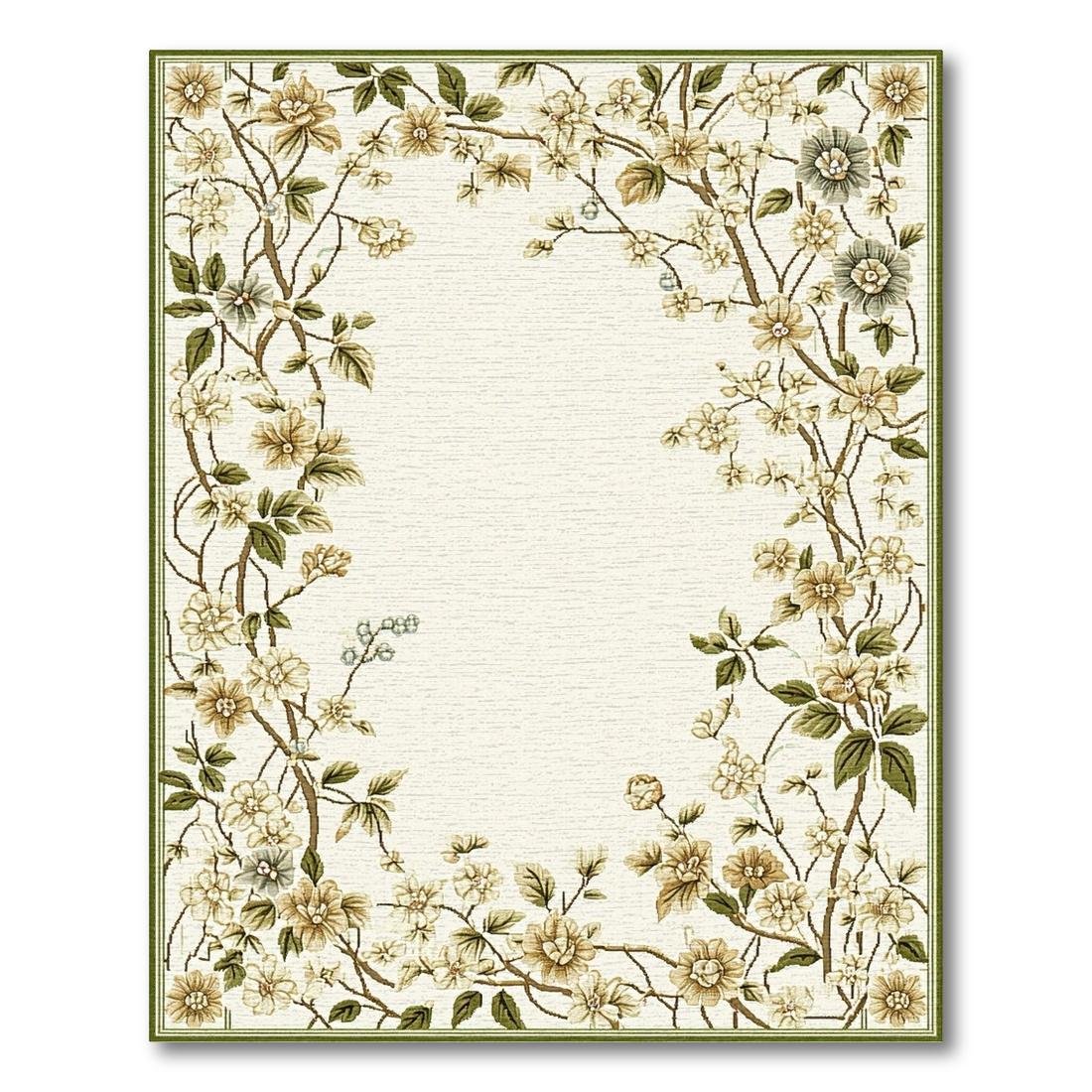 Cream Floral Border Elegant Rug(Beige)