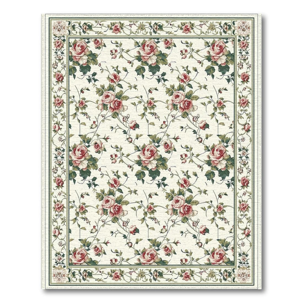 Cream Pink Floral Romantic Rug(Ivory)