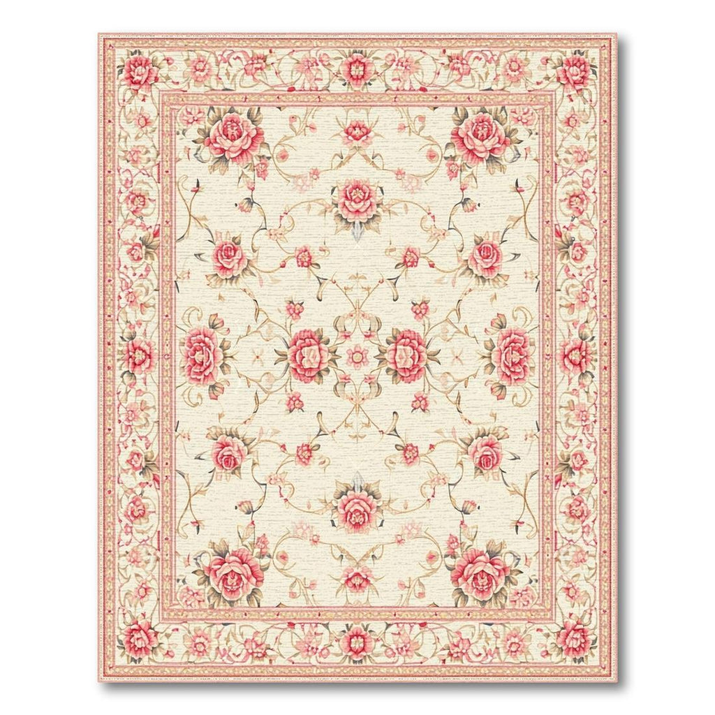 Cream Pink Rose Vine Rug