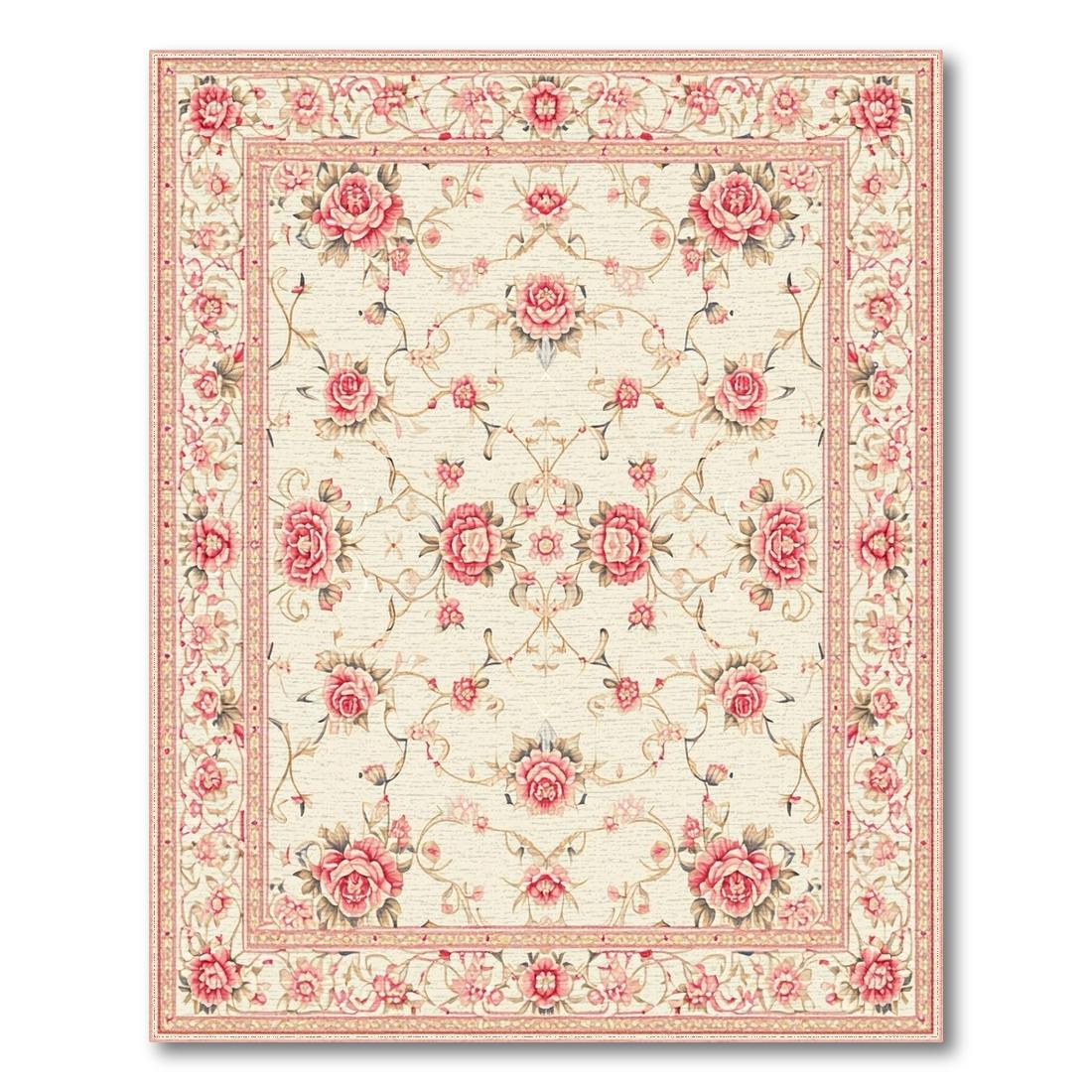 Cream Pink Rose Vine Rug