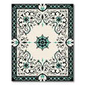 Cream Teal Black Ornate Elegant Rug(Ivory)