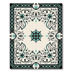 Cream Teal Black Ornate Elegant Rug(Ivory)