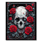 Dark Skull Red Roses Edgy Rug(Red)