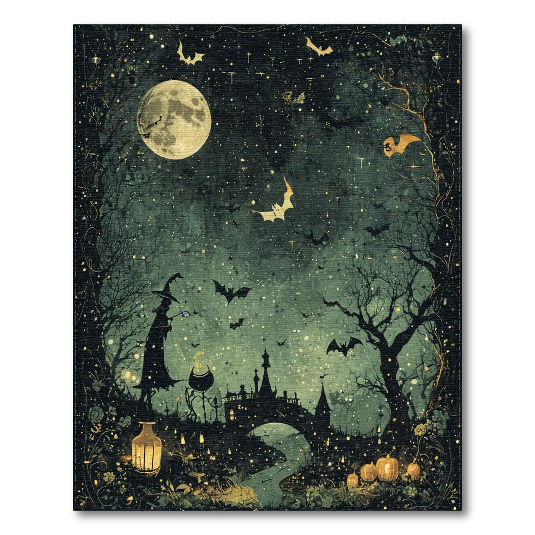 Dark Teal Spooky Night Scene Rug(Black)