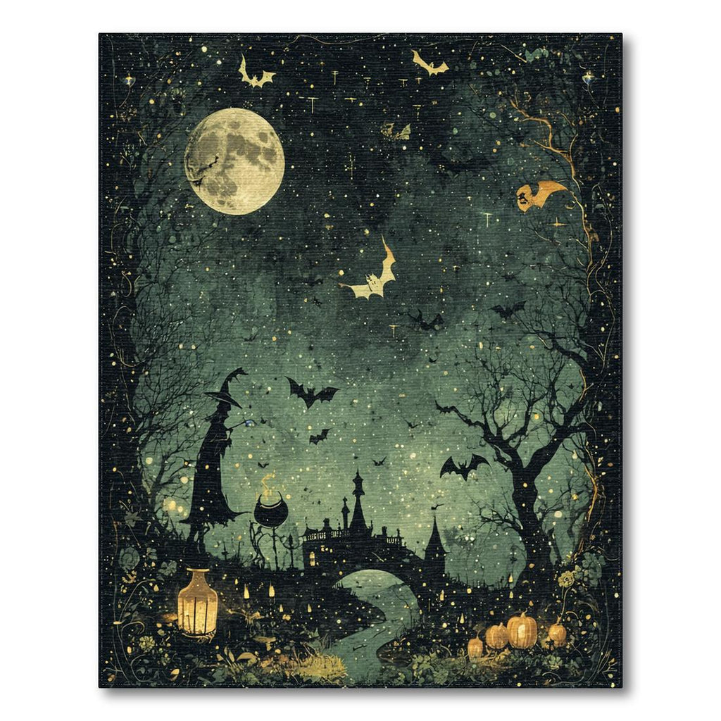 Dark Teal Spooky Night Scene Rug(Black)