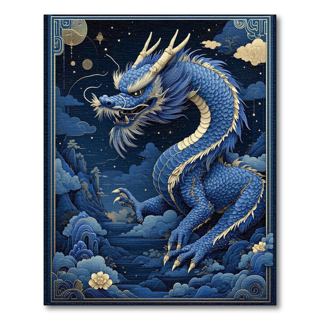 Deep Blue Dragon Mystical Night Rug(Blue)