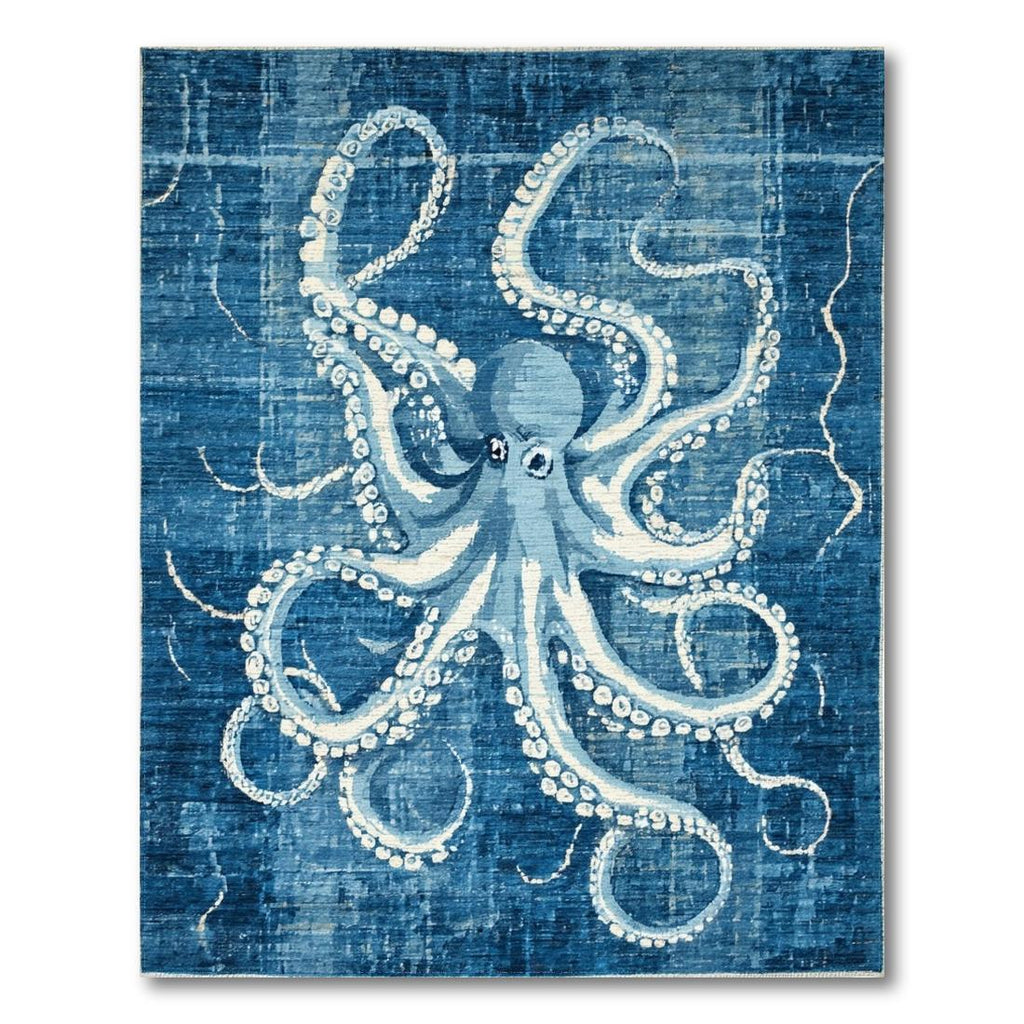 Deep Blue Octopus Ocean Rug(Blue)