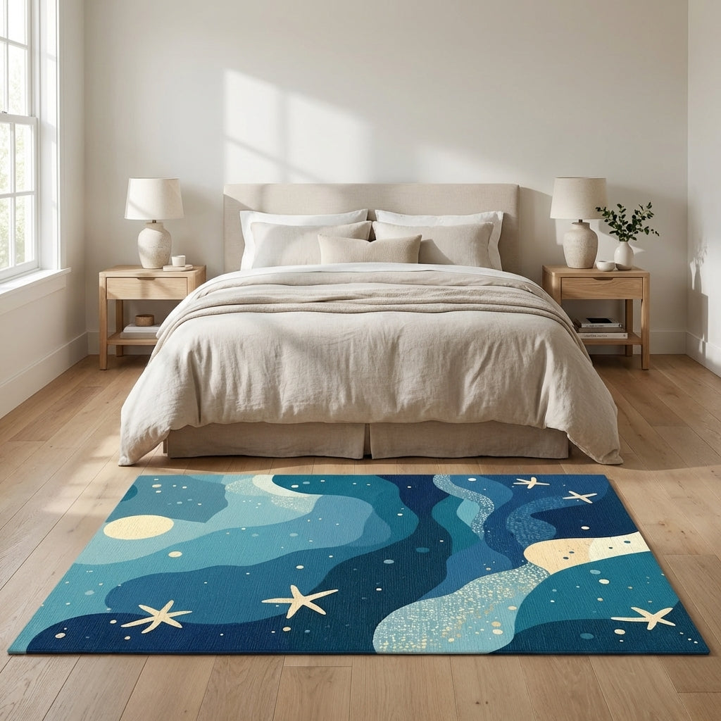 Whimsical Navy Blue Coastal Starfish Area Rug - Dreamy Nursery & Playroom