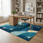 Whimsical Navy Blue Coastal Starfish Area Rug - Dreamy Nursery & Playroom