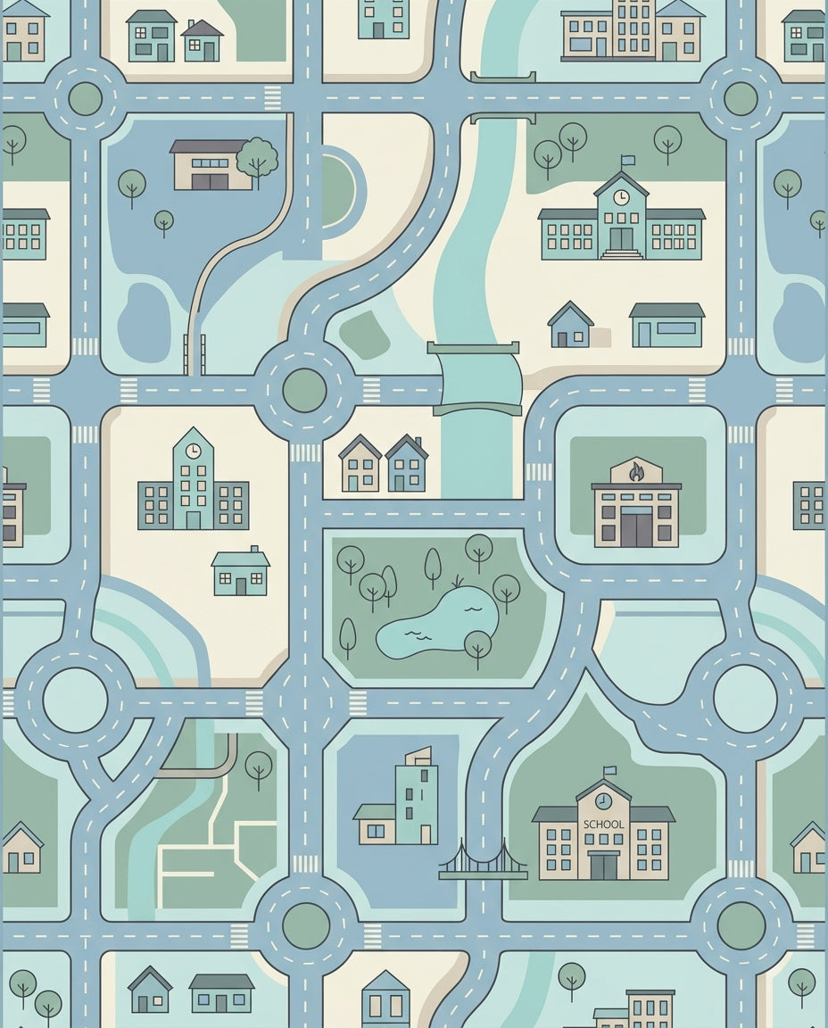 Soft Blue Cityscape Road Network Rug