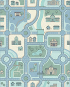 Soft Blue Cityscape Road Network Rug