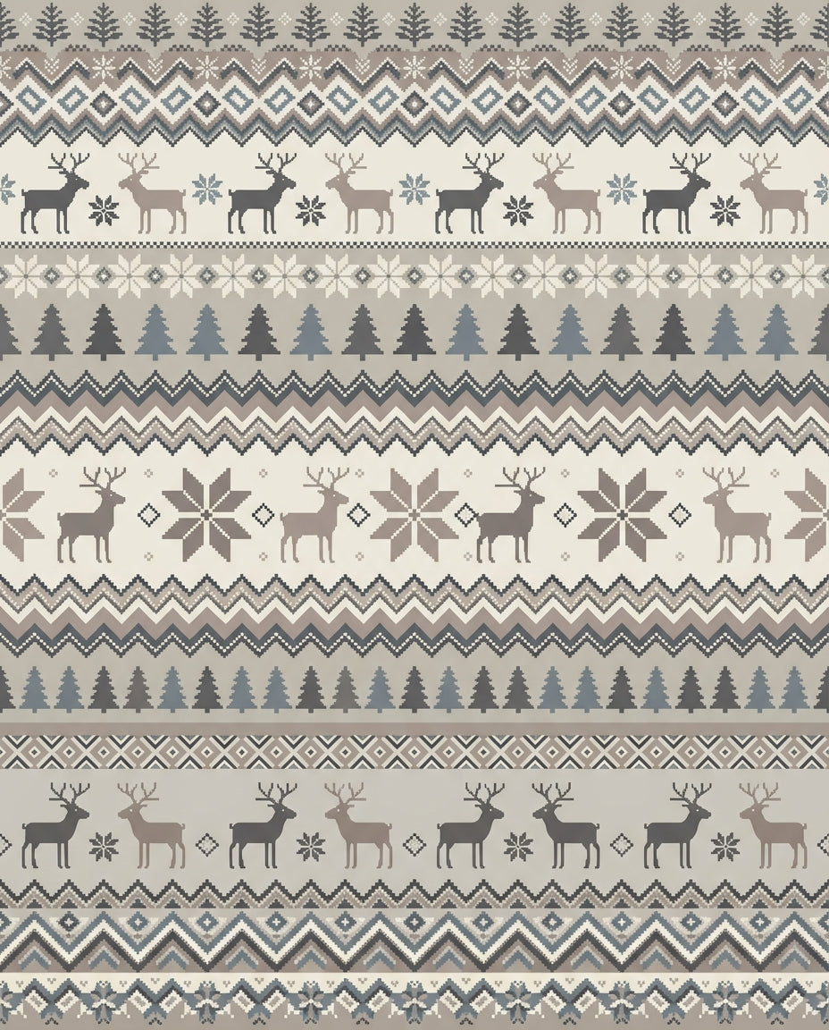 Cozy Nordic Reindeer Forest Stripes Rug