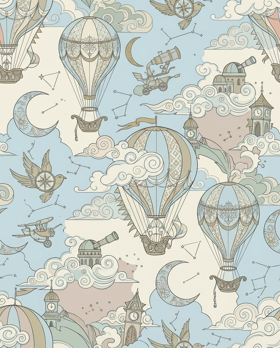 Steampunk Hot Air Balloon Sky Adventure Rug