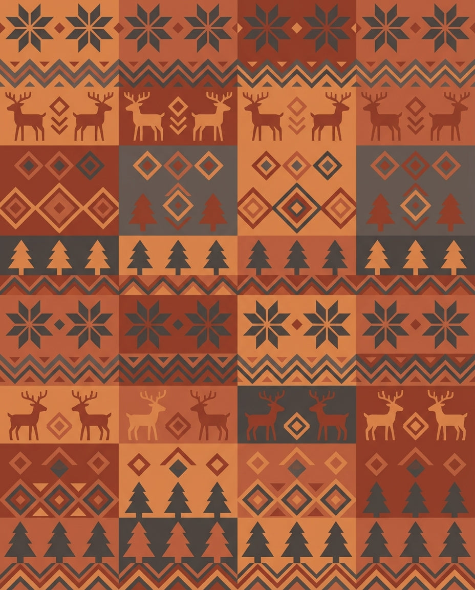 Rustic Autumn Deer Trees Stars Rug