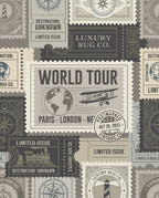 Vintage Travel Stamp Airplane Globe Rug