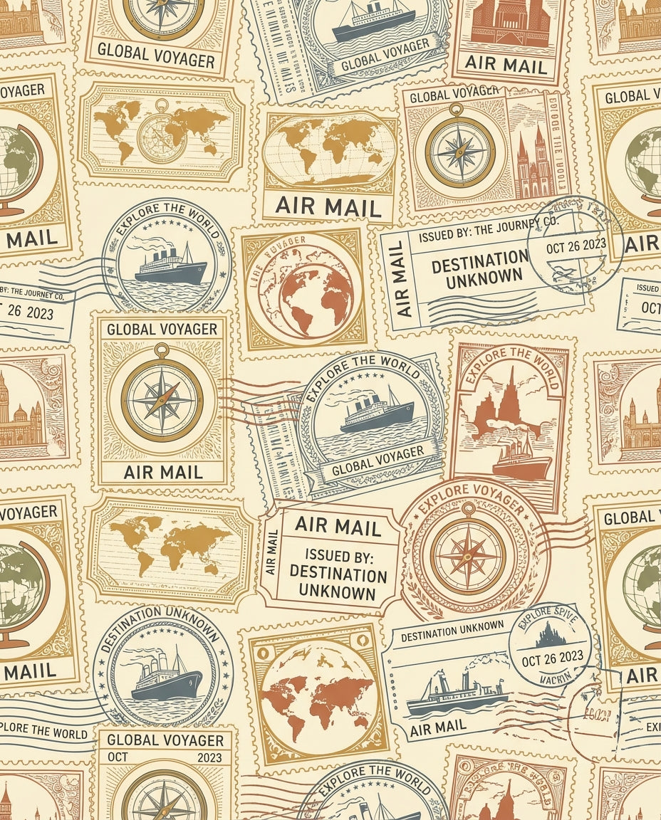 Vintage Travel Stamps World Explorer Rug