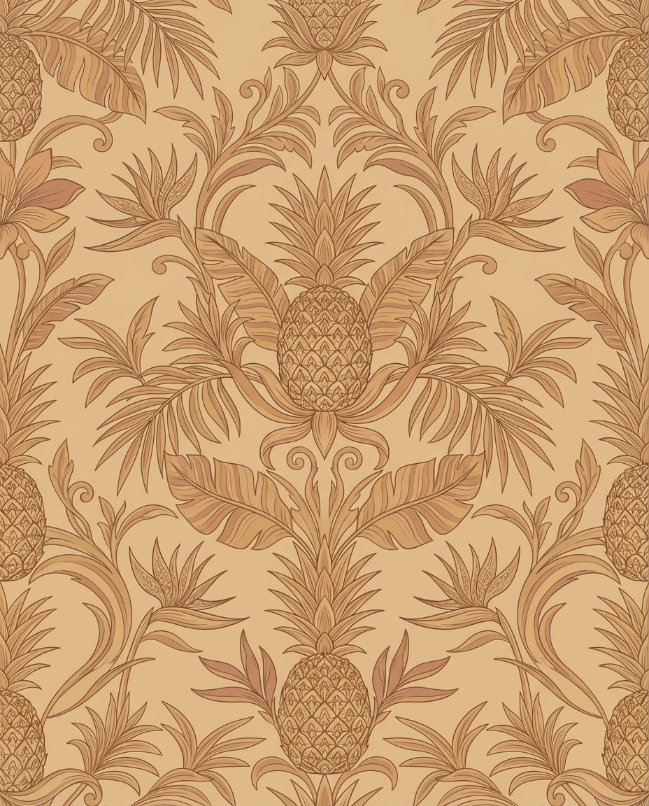 Tuscan Tan Pineapple Botanical Damask Rug