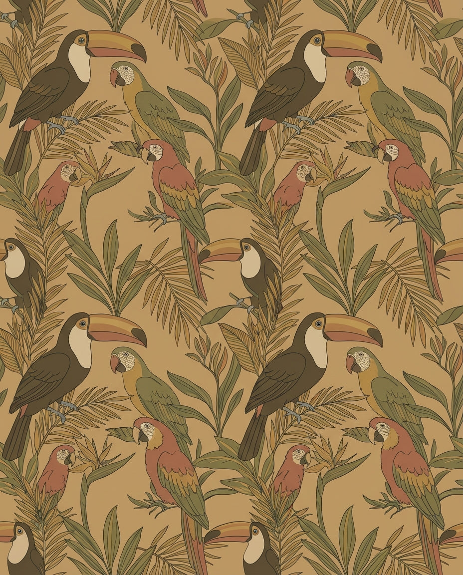 Tropical Toucan Parrot Foliage Rug