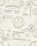Vintage Travel Stamp Airplane Motif Rug