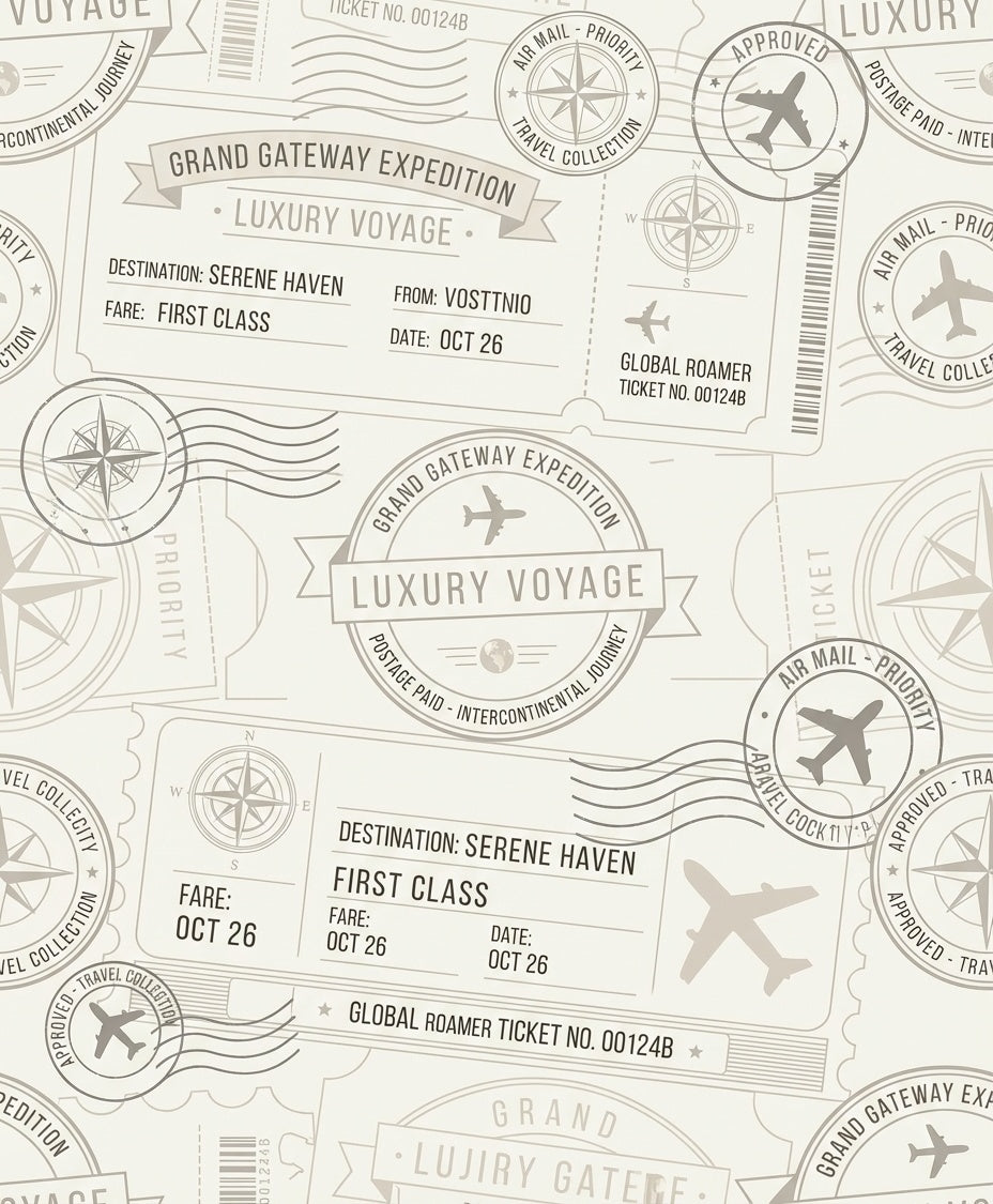 Vintage Travel Stamp Airplane Motif Rug