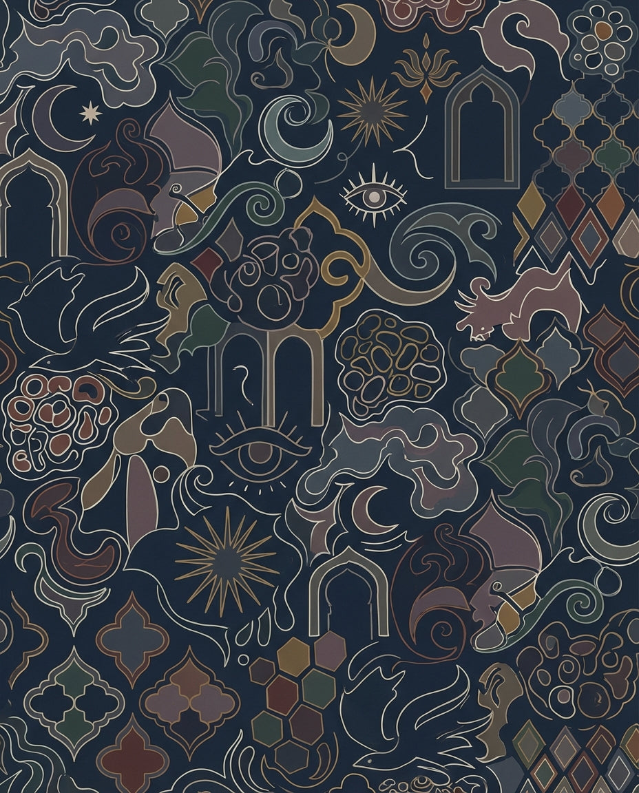 Dark Blue Mystical Arc Symbols Rug