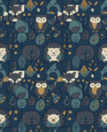 Woodland Creatures Navy Forest Scene Rug