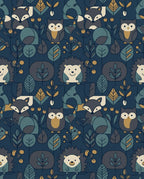 Woodland Creatures Navy Forest Scene Rug