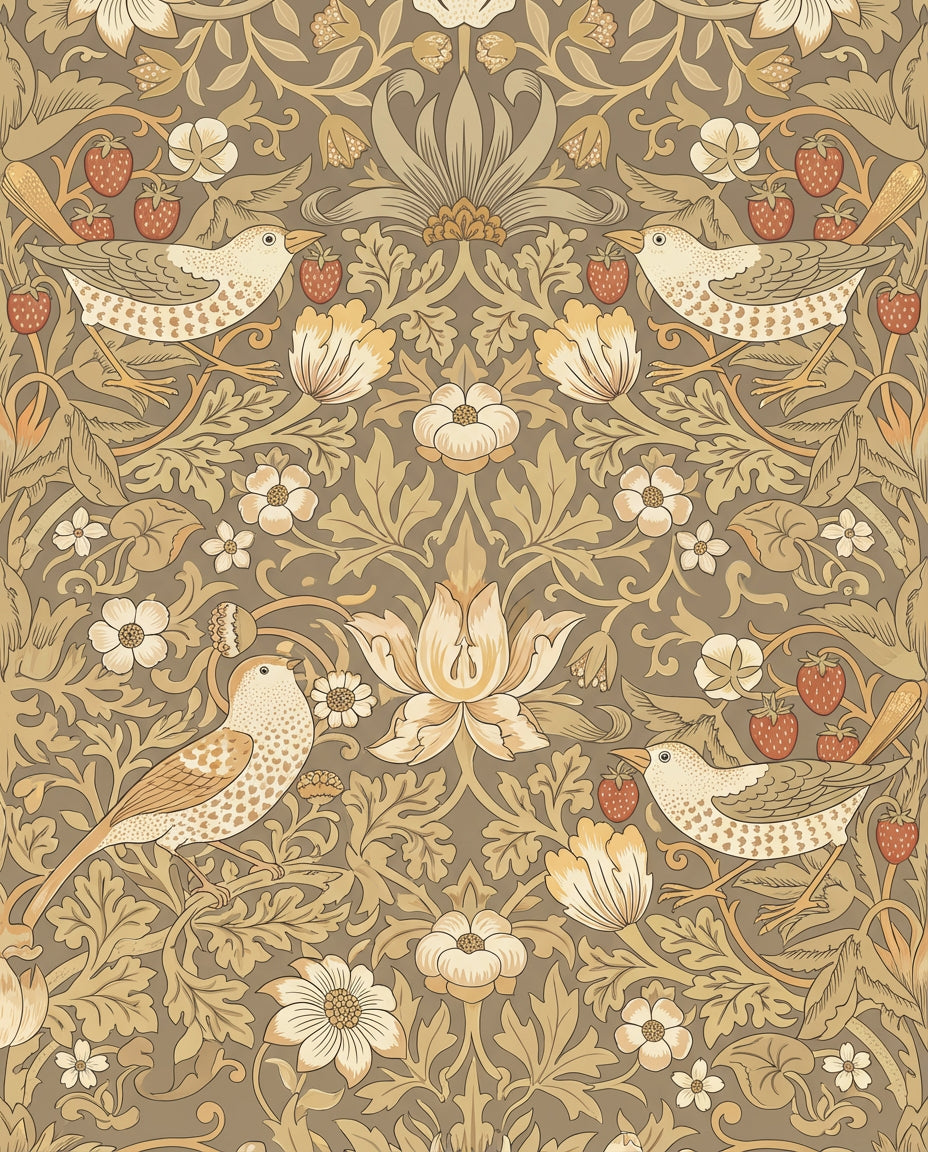 Vintage Brown Bird Strawberry Floral Rug