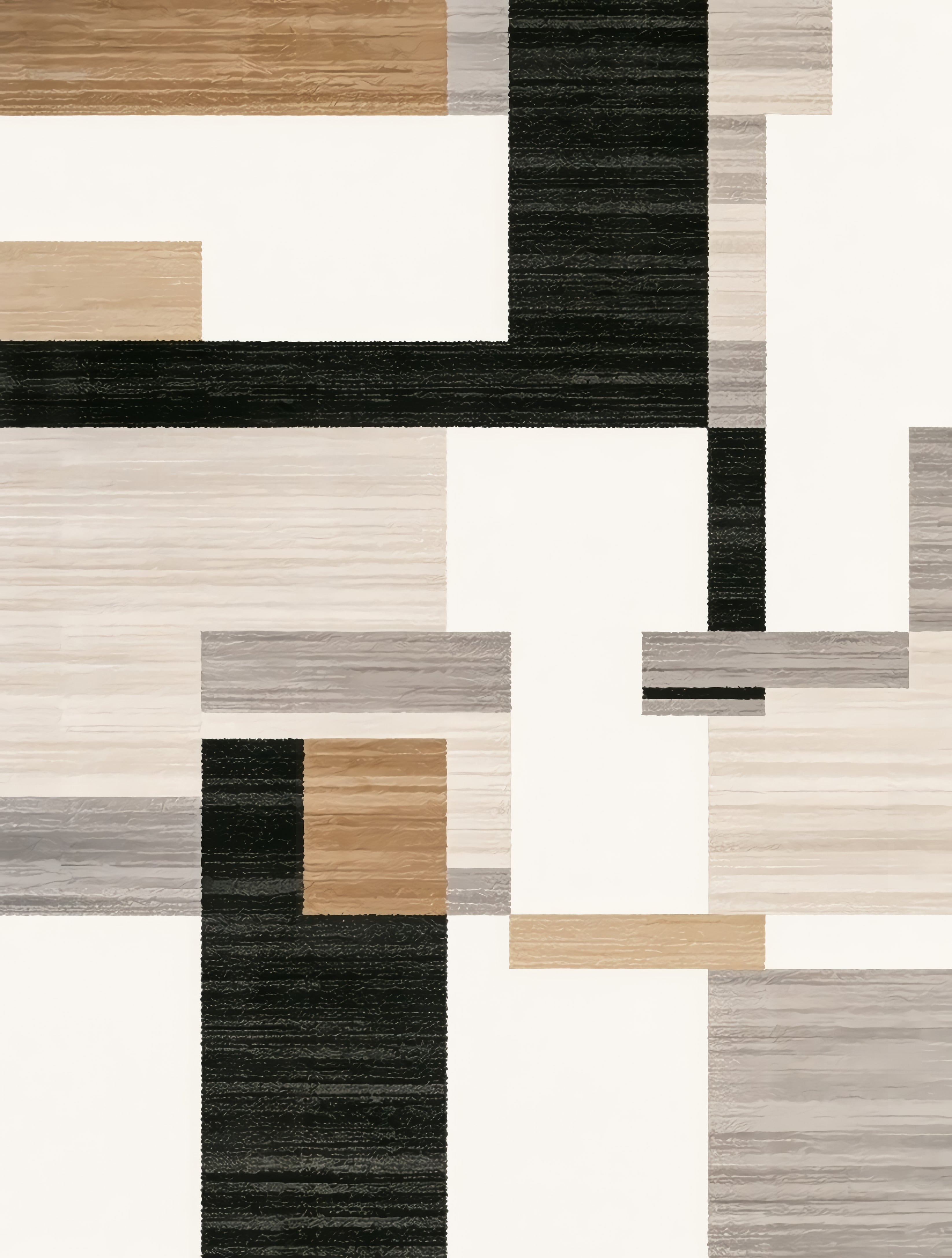 Abstract Tan Gray Black Blocks Rug