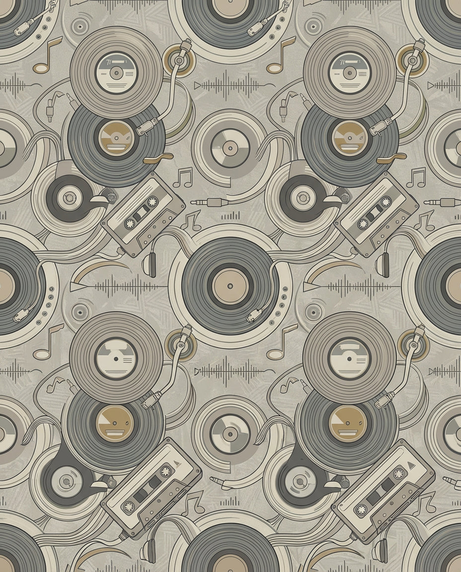 Vintage Vinyl Record Cassette Collage Rug