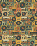 Retro Music Cassette Vinyl Headphone Collage Rug
