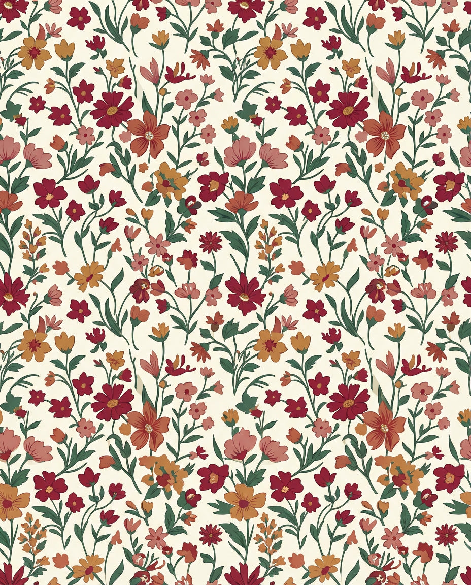 Crimson Orange Floral Blossom Field Rug