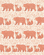 Salmon Folk Art Bear Fox Vine Repeat Rug