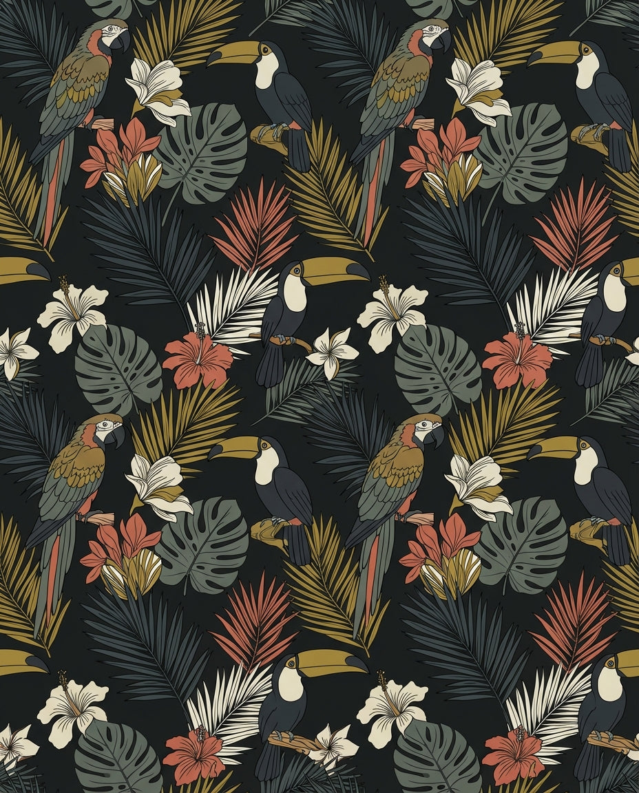 Exotic Macaws Toucans Tropical Foliage Rug