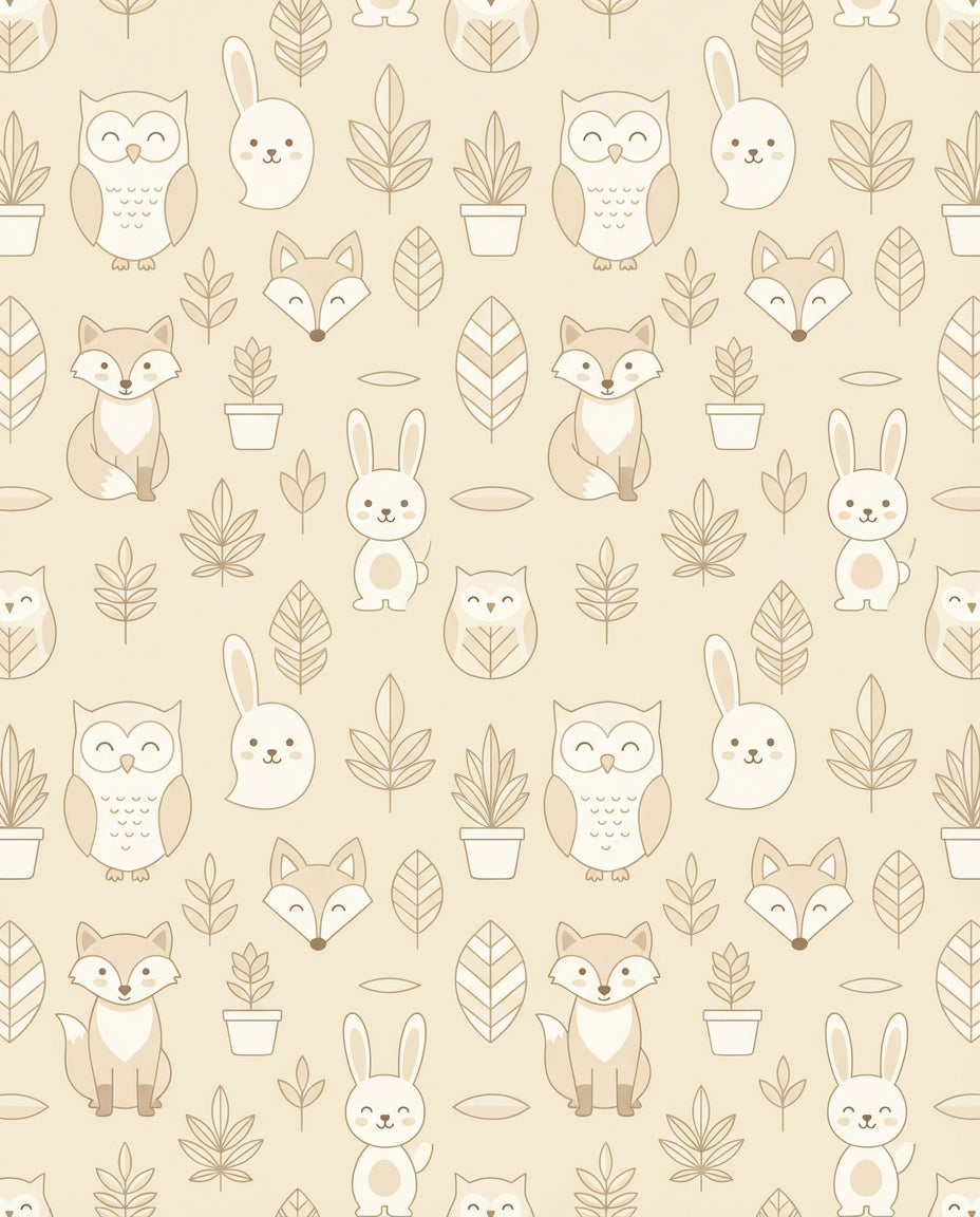 Cute Woodland Friends and Foliage Background Rug