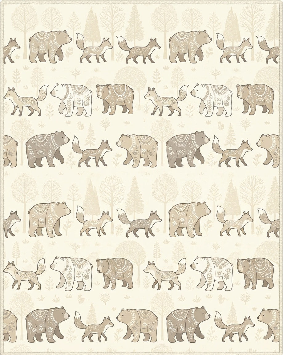 Woodland Bears and Foxes Scandinavian Scene Rug