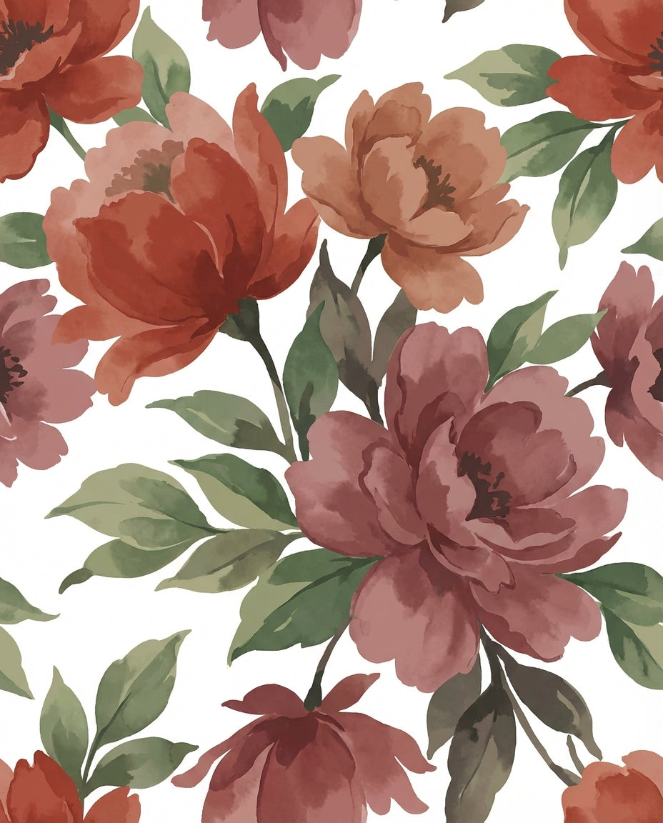 Burnt Sienna Floral Watercolor Arrangement Rug