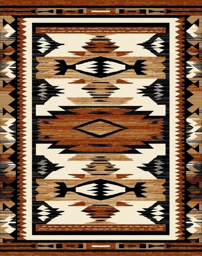 Rustic Terracotta Geometric Stepped Rug
