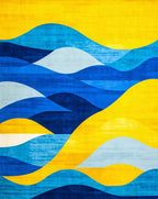 Vibrant Blue Yellow Layered Waves Rug