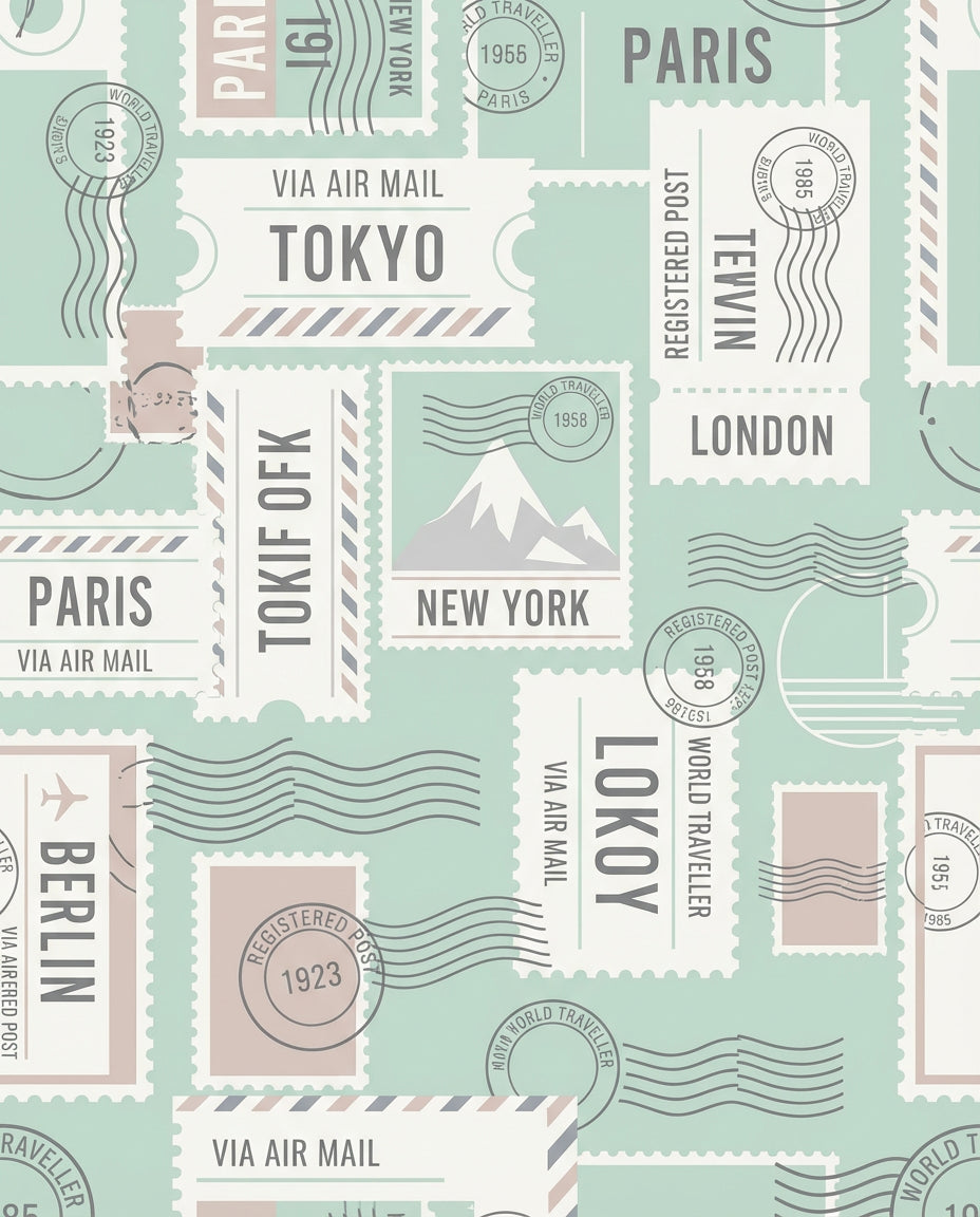 Vintage Travel Postmark Collage Square Rug