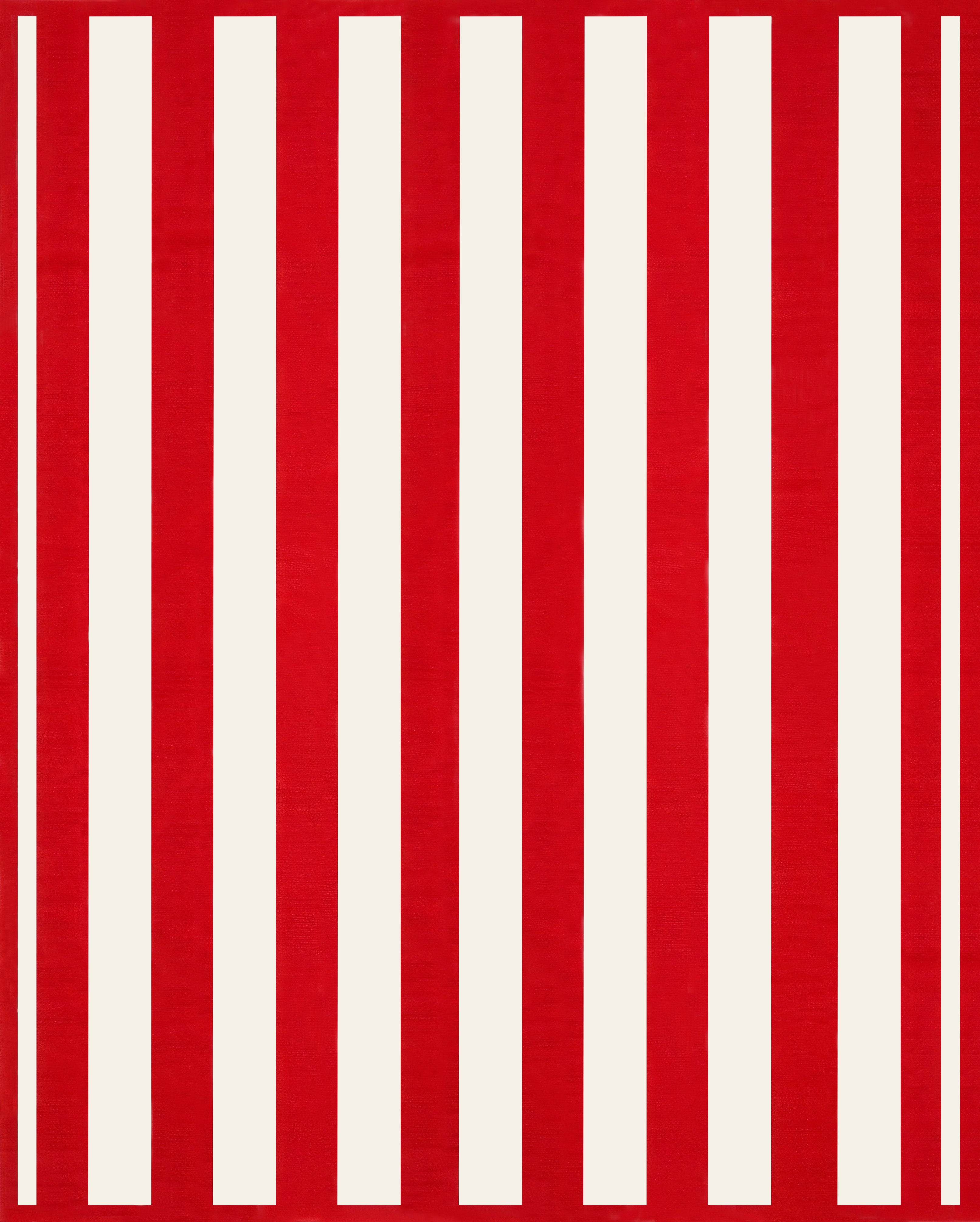 Bold Crimson and White Striped Rug