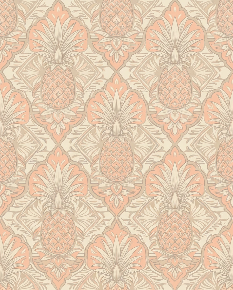 Peach Pineapple Damask Motif Rug