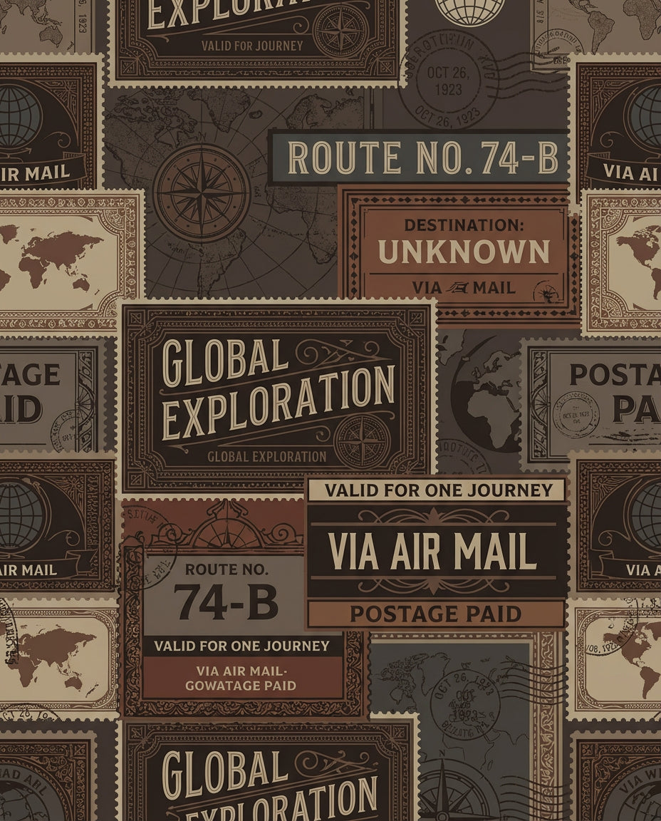 Vintage Travel Stamp Collage Rug