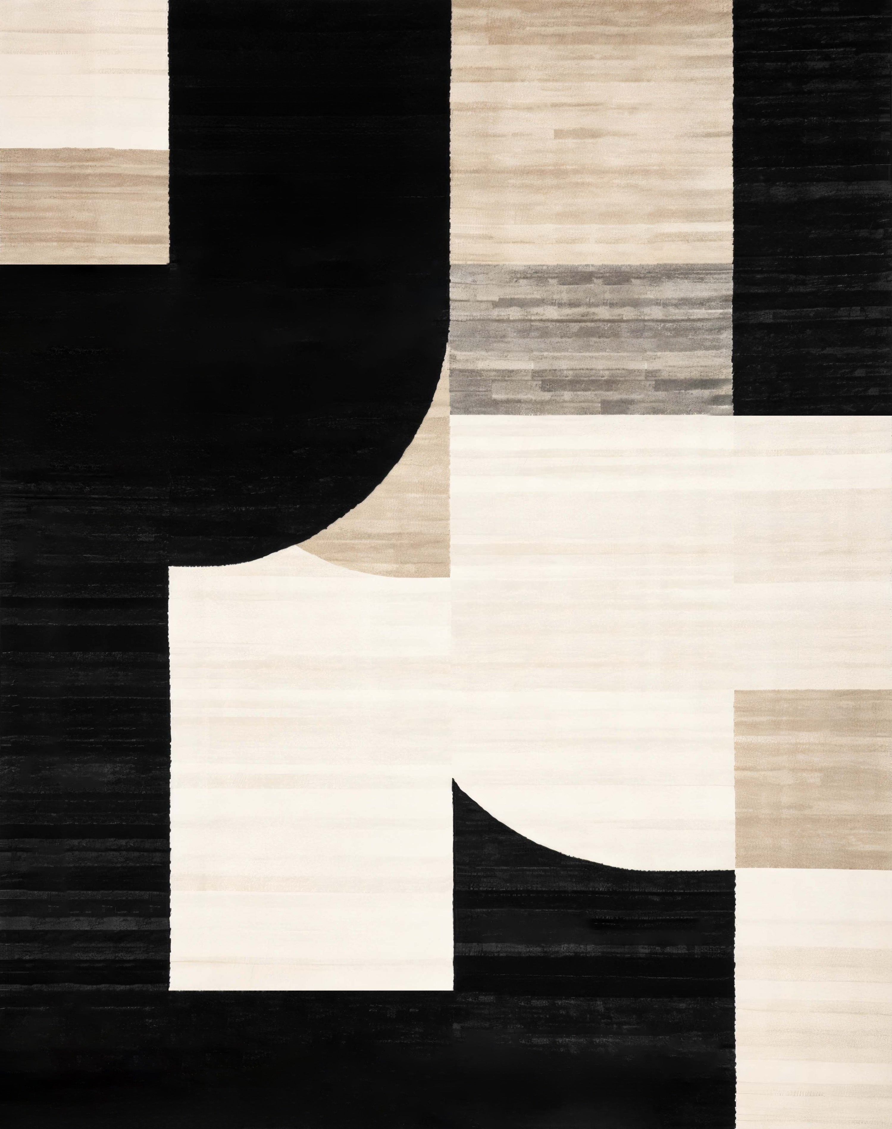 Modern Black White Geometric Abstract Rug