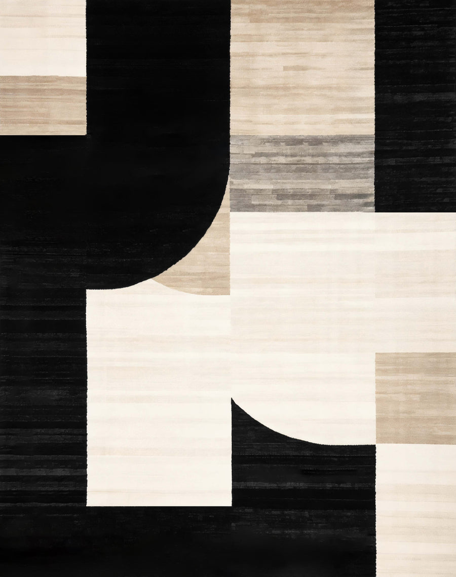 Modern Black White Geometric Abstract Rug