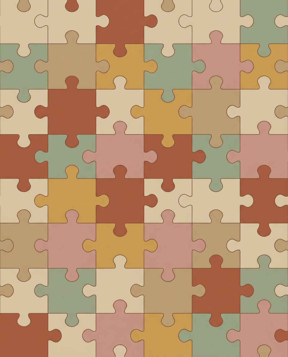 Retro Puzzle Piece Collage Rug